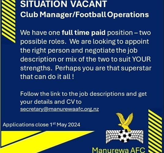 Links on our vacancies page 
https://manurewaafc.org.nz/vacancies